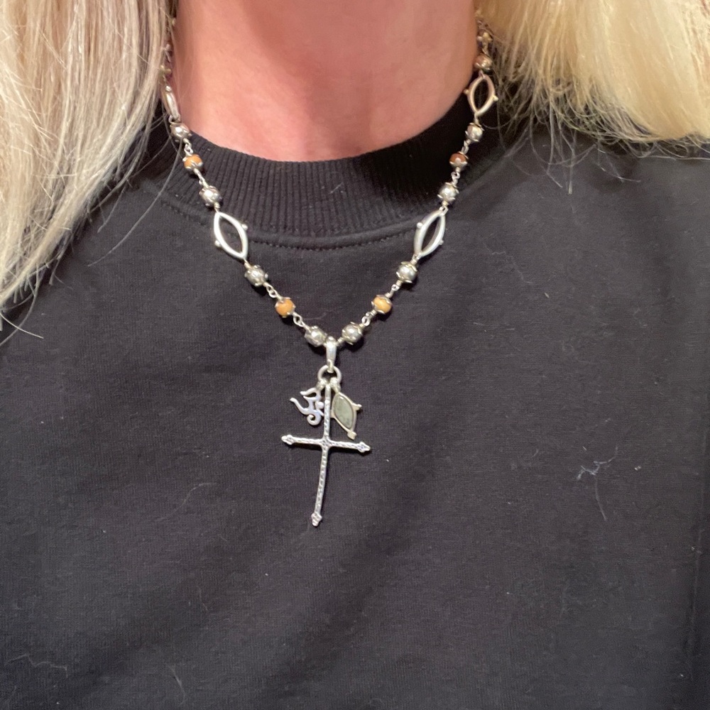 Lucky Brand 🍀 beaded and beautiful Cross with charms.